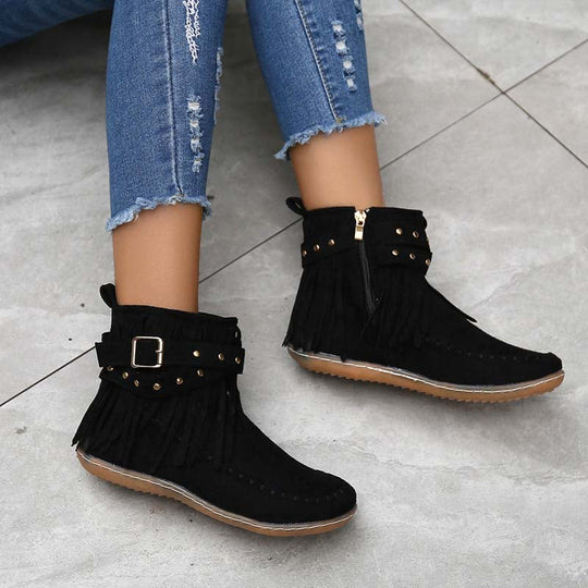 SASKA™ | Boho Fringe Ankle Boots