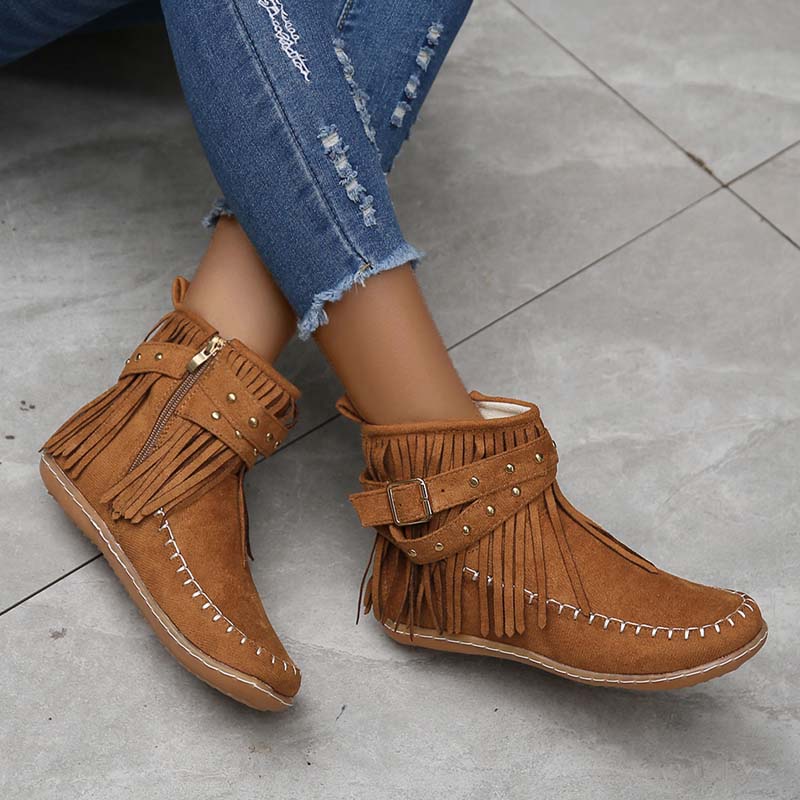 SASKA™ | Boho Fringe Ankle Boots