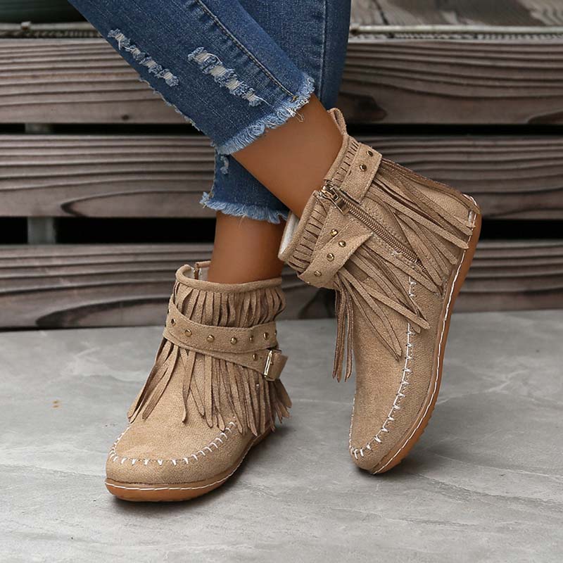 SASKA™ | Boho Fringe Ankle Boots