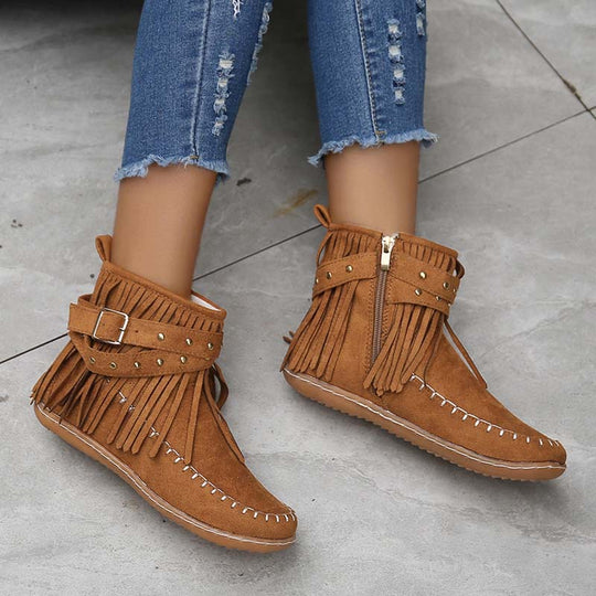 SASKA™ | Boho Fringe Ankle Boots