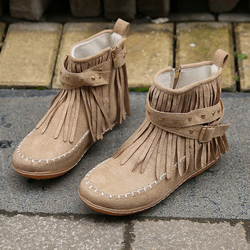 SASKA™ | Boho Fringe Ankle Boots