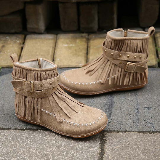 SASKA™ | Boho Fringe Ankle Boots