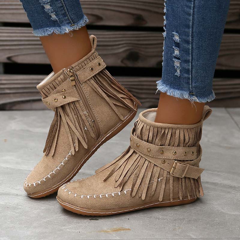 SASKA™ | Boho Fringe Ankle Boots