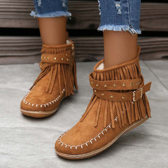 SASKA™ | Boho Fringe Ankle Boots