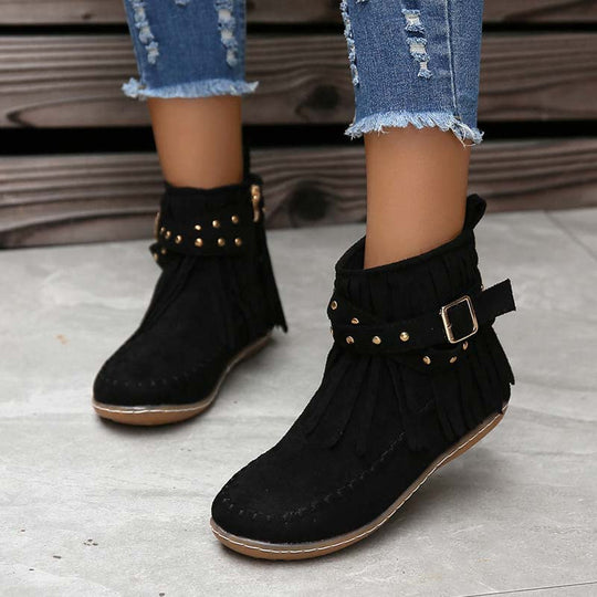 SASKA™ | Boho Fringe Ankle Boots