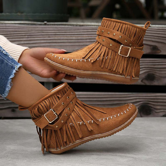 SASKA™ | Boho Fringe Ankle Boots