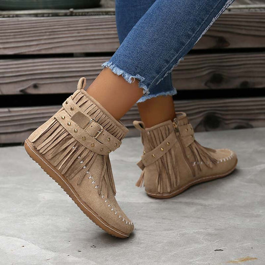 SASKA™ | Boho Fringe Ankle Boots