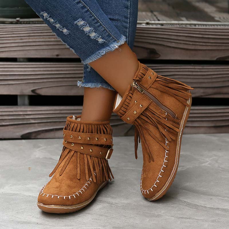 SASKA™ | Boho Fringe Ankle Boots